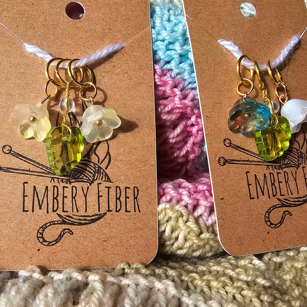 Glass Flower Stitch Markers & Progress Keeper
